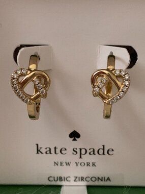 KATE SPADE Pave Love Knots Huggie Earrings in Gold